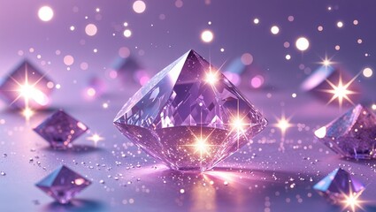 Obraz premium Glistening crystal like sparks scattered across a soft lavender background with a glowing effect
