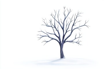 Obraz premium Bare winter tree in snowy landscape against white background