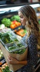Woman shopping for fresh produce in a grocery store.