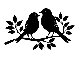 Fototapeta premium 2 Birds on a Branch Silhouette Vector Design, Love Birds SVG