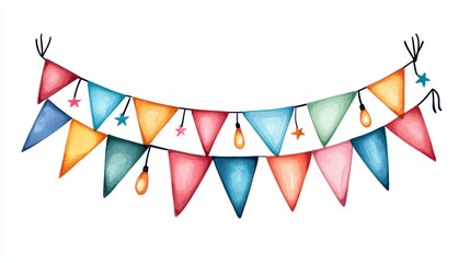 Obraz premium Colorful bunting with lights for festive celebrations and events