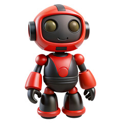 Fototapeta premium AI robot in black and red 3D cartoon chatbot icon. Perfect for AI, robotics, and virtual assistant-related visualizations. Isolated on transparent background.