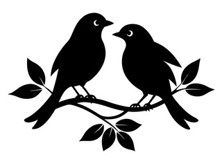 2 Birds on a Branch Silhouette Vector Design, Love Birds SVG