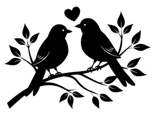 2 Birds on a Branch Silhouette Vector Design, Love Birds SVG