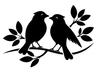 Fototapeta premium 2 Birds on a Branch Silhouette Vector Design, Love Birds SVG