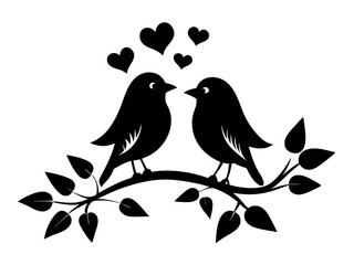 2 Birds on a Branch Silhouette Vector Design, Love Birds SVG