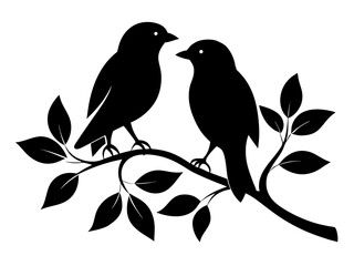 2 Birds on a Branch Silhouette Vector Design, Love Birds SVG