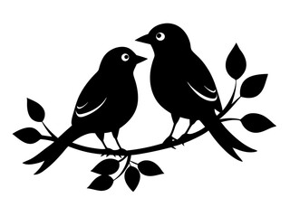 Fototapeta premium 2 Birds on a Branch Silhouette Vector Design, Love Birds SVG