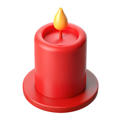 "Red candle 3D rendering in plastic style. Perfect for lighting, home decor, and relaxation-related visualizations. Isolated on transparent background."

