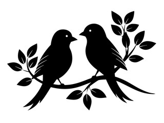 2 Birds on a Branch Silhouette Vector Design, Love Birds SVG