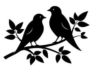 2 Birds on a Branch Silhouette Vector Design, Love Birds SVG