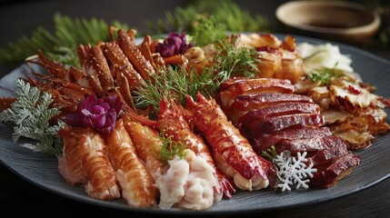 A visually appealing seafood platter with-1 - restaurant high-quality elegant fresh