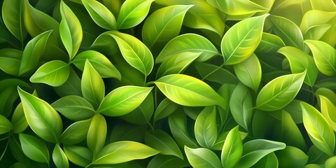 Fototapeta premium Green background with tea leaves. Green wall. Texture leaves.
