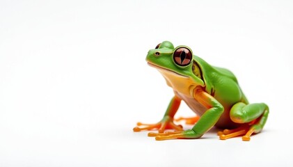 Naklejka premium Single vibrant frog against pure white backdrop, element, studio