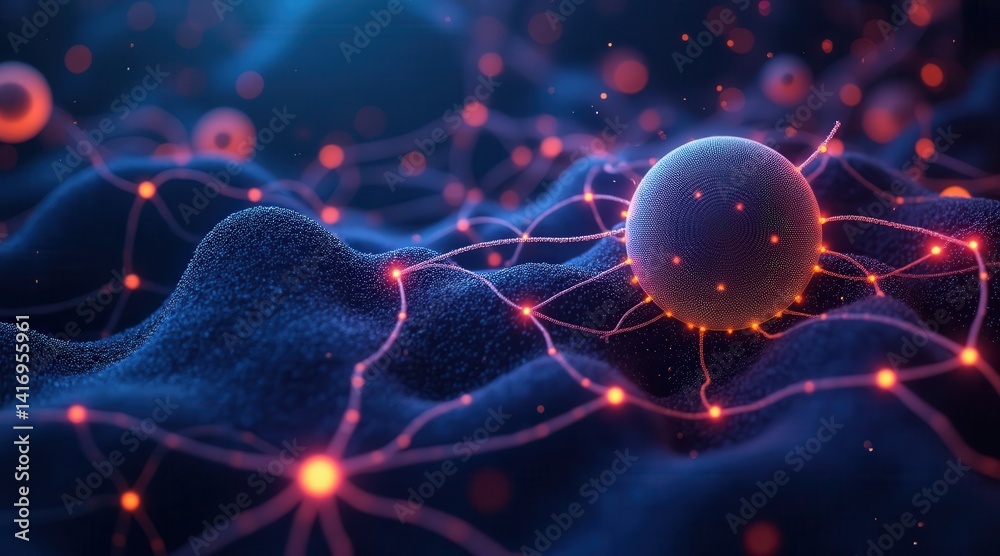 Poster A vibrant visualization of interconnected neural networks with glowing nodes and organic shapes, representing the complexity of communication within the brain.