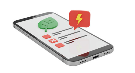 Isolated Smartphone Displaying Survey with Lightning Bolt Notification Icon
