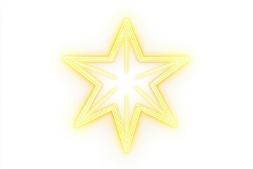 A glowing yellow neon star with a white outline on a white background