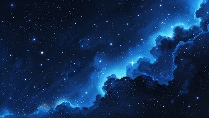 Fototapeta premium Rich blue fading into deep black with scattered stars twinkling like diamonds in a cosmic vastness
