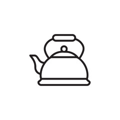 Tea Kettle Icon Line Art on White Background,  tea pot icon, line drawing, kettle symbol, tea symbol.