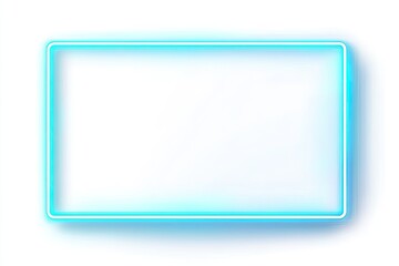 Fototapeta premium A glowing blue neon rectangle frame with a subtle drop shadow on a white background