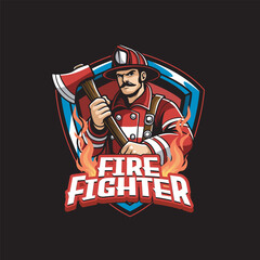 Vector Illustration of Firefighter Carrying Axe with Vintage Retro Illustration Available for Logo Badge