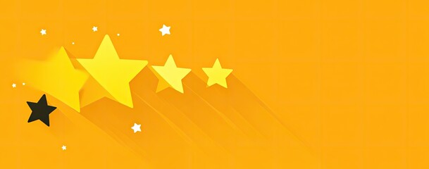 Five yellow stars on a bright orange background, one black star at the beginning of the line, all have long shadows