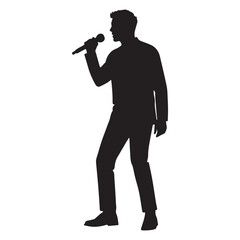 Vector of a man singing with a simple silhouette style white Background.