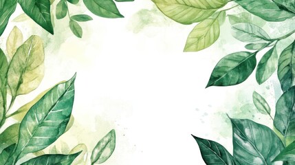 Green Leaf Frame with Watercolor Background for Nature Themes