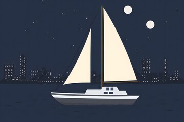 Serene Sailing Night A Minimalist Journey Underneath the Glimmering Moonlight