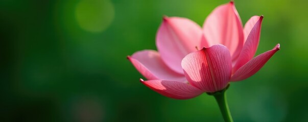 Delicate flower petals unfurl from green stem, green, botany