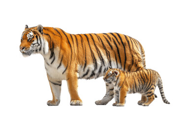 Obraz premium lovely mom tiger and baby tiger isolated on white
