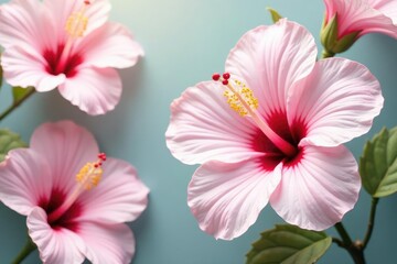 Delicate hibiscus flower pattern, pastel shades, soft focus, serene, floral art