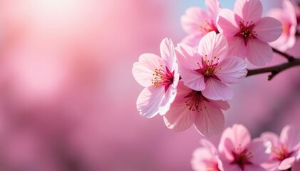 Delicate pink cherry blossoms, soft petals, gentle branches, fabric, print