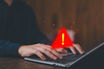 ชื่อ	
System hacked warning alert on laptop. error 404 alerts on a laptop, caution of spam in website digital Cyber attack on computer network, Virus, Spyware, Malware or Malicious software. Cyber sec