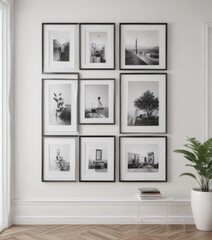 Stylish photo frame arrangement on white wall  Modern gallery wall mockup for interior design ,  frame mockup,  house,  style