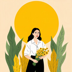 Woman with sunflowers illustration