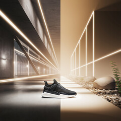 Sneaker in futuristic architectural background