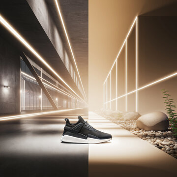 Sneaker in futuristic architectural background