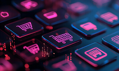 Colorful Shopping Interface with Digital Icons and Buttons