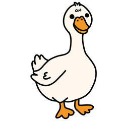 Cute duck, goose cartoon hand drawn illustration