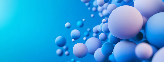 Abstract 3d rendering of spheres in varying sizes on a blue background