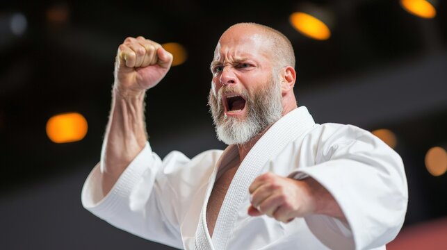 Powerful Karateca Victory Shout - Action shots