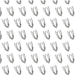 Champak or Magnolia champaca tropical flower Seamless Pattern Background. Black and White Flower isolated in white. Hand drawn vector sketch Outline illustration Line Art