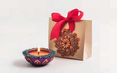 Festive Gift Bag with Candle Diwali Gift Idea for Holiday Celebration