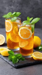 Fototapeta premium Refreshing Iced Tea with Lemon & Mint - Refreshing Beverages