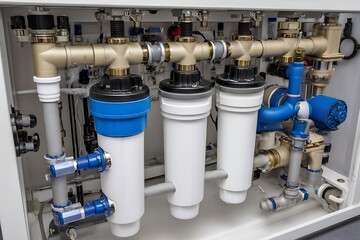 Intricate reverse osmosis filtration unit for clean and pure water output  
