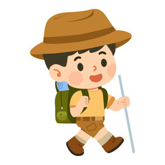 Cartoon Boy Hiking with Backpack