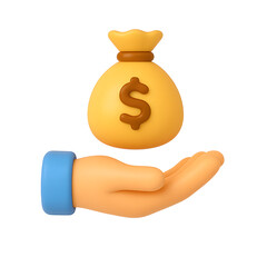 3D Render of a Hand Receiving a Money Bag Icon