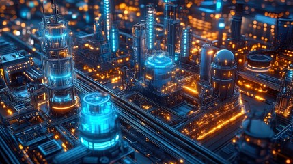 Futuristic Cityscape: Glowing Structures and Advanced Technology