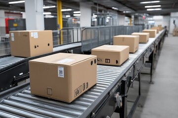 Efficient fulfillment symbolized by conveyor belts with packages
